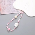 Handgefertigte Handy-Perlenkette mit rosa matten Perlen und süßem Hasen-Anhänger - Rosa Welpe Vogelnest Perle (K2476)