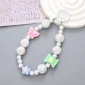 Ciondolo per cellulare con perline colorate in tonalità pastello e motivi di fiori - Pendaglio Perline Caramella Fiore Farfalla / Bianco