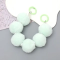 Mint green plush pompom phone strap with white pearls and round spring hooks - Mint Green Style (K2851)