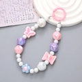 Ciondolo per telefono con perline colorate stile caramella e charm a farfalla rosa e coniglio - Pendaglio Perline Caramella Fiore Farfalla / Rosa