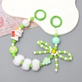 Porte-clés chat porte-bonheur vert avec pompons en peluche et perles acryliques - Vert (K2786)