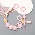 Porte-clés chat porte-bonheur en perles roses avec pompons pour sacs et gourdes - Rose (K2785)