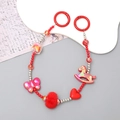 Red bowknot beaded phone strap with cute charms and metal rings for bags and keys - Rocking Horse Heart Beaded (K2810)