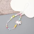Colorful beaded phone charm with cartoon unicorn pendant and bow for cameras and keys - Bowknot Unicorn (K2807)