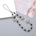 Chic black beaded phone strap with silver bow and heart charms for mobile protection - Silver-plated Heart Bowknot (K2909)