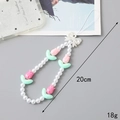 Handmade phone strap with white pearls pink tulips and bow decoration 20cm length - Pearl Tulip Phone Chain (K2885) / Pink White
