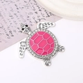 Pink enamel sea turtle pendant with crystal rhinestones on a silver alloy base - Rose Red (D2316)