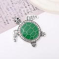 Macro detail of silver turtle charm with green enamel shell and sparkling rhinestones - Dark Green White Rhinestone (D2314)