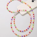 Regenbogen-Perlenkette für Handys mit bunten Perlen und silbernem Metallverschluss - Crossbody-Kette / Regenbogen-Perlen (K1954)