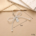 Beaded bow phone charm with transparent faceted beads, queen pendant and white pearls - White Crystal Bowknot
