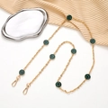 Detail of gold link chain with green smiley charms and metal lobster clasps for phone or bags - Green