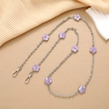 Catena in metallo argento con fiori in smalto viola e stelle per telefoni e borse - Catena a Tracolla Fiore a Cinque Petali (K2933) / Viola
