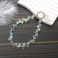 Iridescent crystal teardrop beaded charm with silver lobster clasp and metal coin tag - Colorful