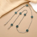Catena in metallo argento con ciondoli floreali a strisce verdi e nere e moschettoni - Catena a Tracolla Fiore a Cinque Petali (K2934) / Verde Scuro