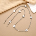 Silver metal crossbody chain strap with white five-petal flowers and lobster clasps - White