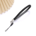 Fashionable black braided phone strap with white stitching and silver metal clasp - Charm / Black