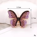 Vue détaillée de l'accessoire papillon strass de 3,5 cm avec cristaux violets et dimensions - Papillon Violet-Noir