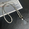 Close-up of sparkling rhinestone phone strap with silver lobster claw and clear insert - Silver