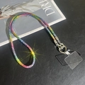 Rainbow gradient rhinestone phone strap with silver heart-shaped carabiner and connector - Colorful
