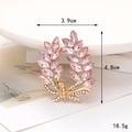 Golden wheat ear brooch with pink marquise crystals and diamond bow accessory - Two Wheat Ears (D2591)