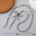 58cm Pearl Heart Bow crossbody strap with black beads and silver heart charms for phones - 60cm Crossbody Chain / Heart Bowknot Beaded Style (K3268)