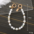 Catena di perle irregolari e cristalli con moschettoni dorati ad anello 13cm - Catena di Perle Irregolari con Targhetta