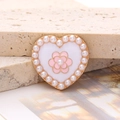 Elegant heart-shaped shoe charm with faux pearls and pink flower in golden finish - Enamel Pearl Camellia - Gold Pink (D2646)