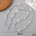 60cm Handykette mit silbernen Perlen, großen Perlen und einem eleganten Schleifen-Anhänger - 120cm Umhängekette / Versilberte Perlen Künstliche Perle Schleife Umhängekette