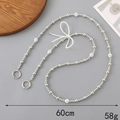 Perlen-Handykette zum Umhängen mit Schleifenanhänger, 60cm silbernes Accessoire - 120cm Umhängekette / Versilberte Perlen Strasskugel Schleife Umhängekette