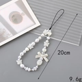 20cm beaded phone strap with white resin pearls, heart and butterfly charms - 20cm Phone Chain / Pearl Bowknot