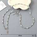 60 cm silberne Handy-Umhängekette mit Perlen und dekorativer Metallschleife - 120cm Umhängekette / Versilberte Perlen Strasskugel Schleife Umhängekette (Verschluss-Stil)