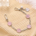 Silberne Metallkette für Handys mit rosa Smileys und einem Herzanhänger als Deko - Lächeln Gesicht Handkette / Rosa (K2947)