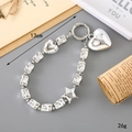 Silver flower beaded heart charm phone strap with star pendant and lobster clasp, 13cm - Heart and Star Pendant Style (K3377) / Silver Plated Square Beaded Hanging