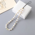 Elegante colgante para móvil de perlas y cristales con toques dorados en joyero blanco - Cadena de Teléfono de Perlas y Cristales (K3527) / Color AB