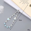 Cute white bear phone strap with blue crystal beads and heart charm, 18cm length - Blue Carrot Heart Bear Style