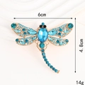Detailed view of blue crystal dragonfly brooch with dimensions 6cm width and 4.8cm height - Lake Blue Dragonfly (D2798)