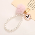 Detail of pearl keychain with pink fluffy pom pom and bow charm for bag decor - Pearl Pendant Pom Pom Pendant / Light Pink