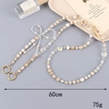 60cm Perlen-Handykette zum Umhängen mit marmorierten Perlen und Schleifenanhänger - Khaki (K236 Faux Naturstein)