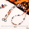 Halloween beaded phone strap with pumpkin and ghost motifs, black and orange 60cm chain - Mixed Ghost Pumpkin Style (K3839)