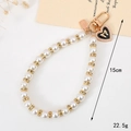 Fashion pearl beaded keychain with heart bow pendant and gold accents, length 15cm - Golden Rhinestone Pearl Chain-Black Heart Bow (K1961)
