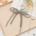 Silver beaded bow keychain with heart clasp, pearl-style tassel bag charm, 13cm length - Double Bow Silver-plated UV Beaded Pendant (K1627)