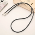 Close-up of deep gray twill woven crossbody phone lanyard with silver lobster clasps - Crossbody Chain / Black Denim Crossbody Chain