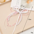 Elegant white pearl and pink beaded bow keychain with silver heart clasp and 13cm strap - Multi-layer Bow Pendant (K1626)