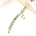 Porte-clés en cuir tressé bleu et vert avec pendentif coeur argenté et anneau - Porte-clés Tressé Nœud Diamant (K3912) / Bleu + Vert