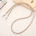 Close-up of woven crossbody phone lanyard with dual silver metal lobster clasps - Crossbody Chain / Khaki Denim Crossbody Chain