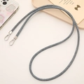 Detail of gray woven phone lanyard with durable dual silver metal lobster clasps - Crossbody Chain / Navy Blue Denim Crossbody Chain