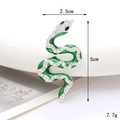 Groene emaille slangenbroche met witte zirkonia stenen, afmeting 5 cm x 2,5 cm - Kleine Groene Slang Zilver (D2917)