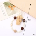Cute plush bear beaded phone strap with pearls and leopard pattern charm, 18cm long - Spotted Grid Bear