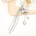 Silver PU cord keychain with heart clasp and bowknot metal charms for handbags - Silver Bowknot