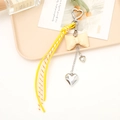Stylish yellow braided keychain with a cream PU leather bow and heart-shaped charms - Creamy White Bow